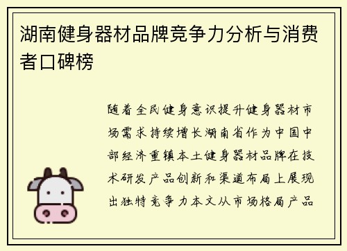 湖南健身器材品牌竞争力分析与消费者口碑榜